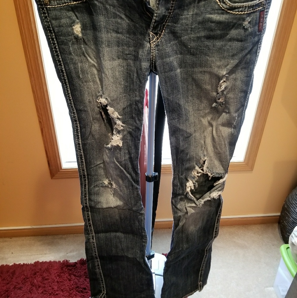 Silver long ripped jeans